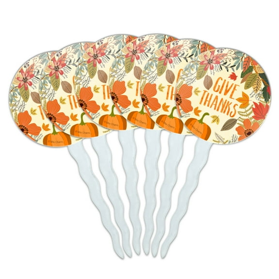 Give Thanks Thanksgiving Pumpkins Cupcake Picks Toppers Decoration Set of 6