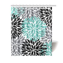 MKHERT Dahlia Pinnata Flower Teal Black Gray Waterproof Shower Curtain Decor Floral Fabric Bathroom Set 60x72 inch