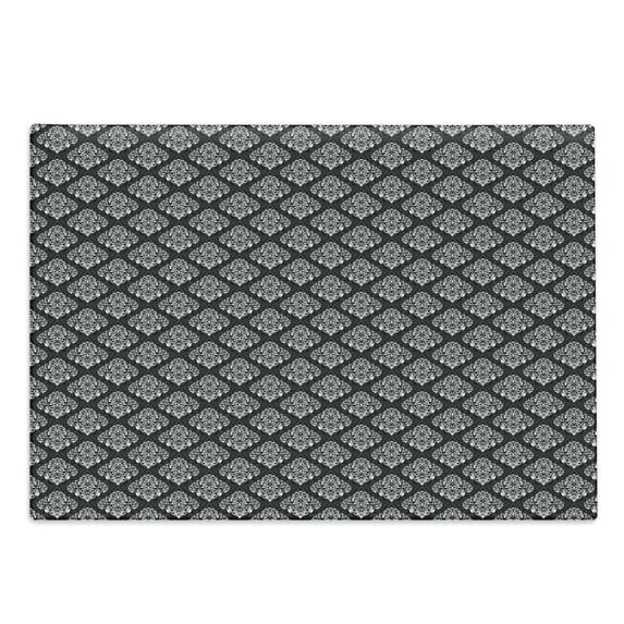 Damask Cutting Board, Classic Timeless Foliage Leaves with Victorian Inspired Swirls and Curls, Decorative Tempered Glass Cutting and Serving Board, Large Size, Grey Black and White, by Ambesonne