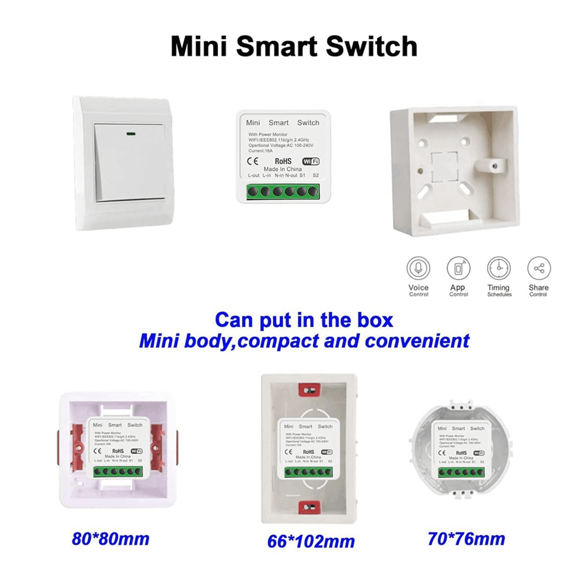 4PCS WiFi Smart Switch Light Switch, APP Remote Control, Voice Control, DIY Mode, Timer Function, LAN Control, 2 Way 16A