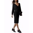 thumbnail image 4 of INSPIRE CHIC Women's Midi Dress Deep V Neck Batwing Long Sleeve Belted Wrap Sweater Dress S Black, 4 of 6