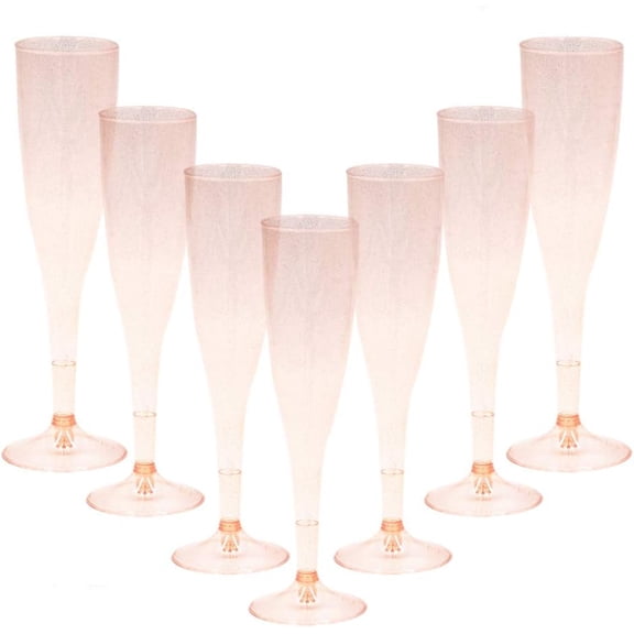 Rose Gold Glitter Plastic Champagne Flutes 6.5 OZ Disposable Mimosa Bar Glasses for Bridal Shower Birthday Wedding Valentine's day New Year Christmas NYE