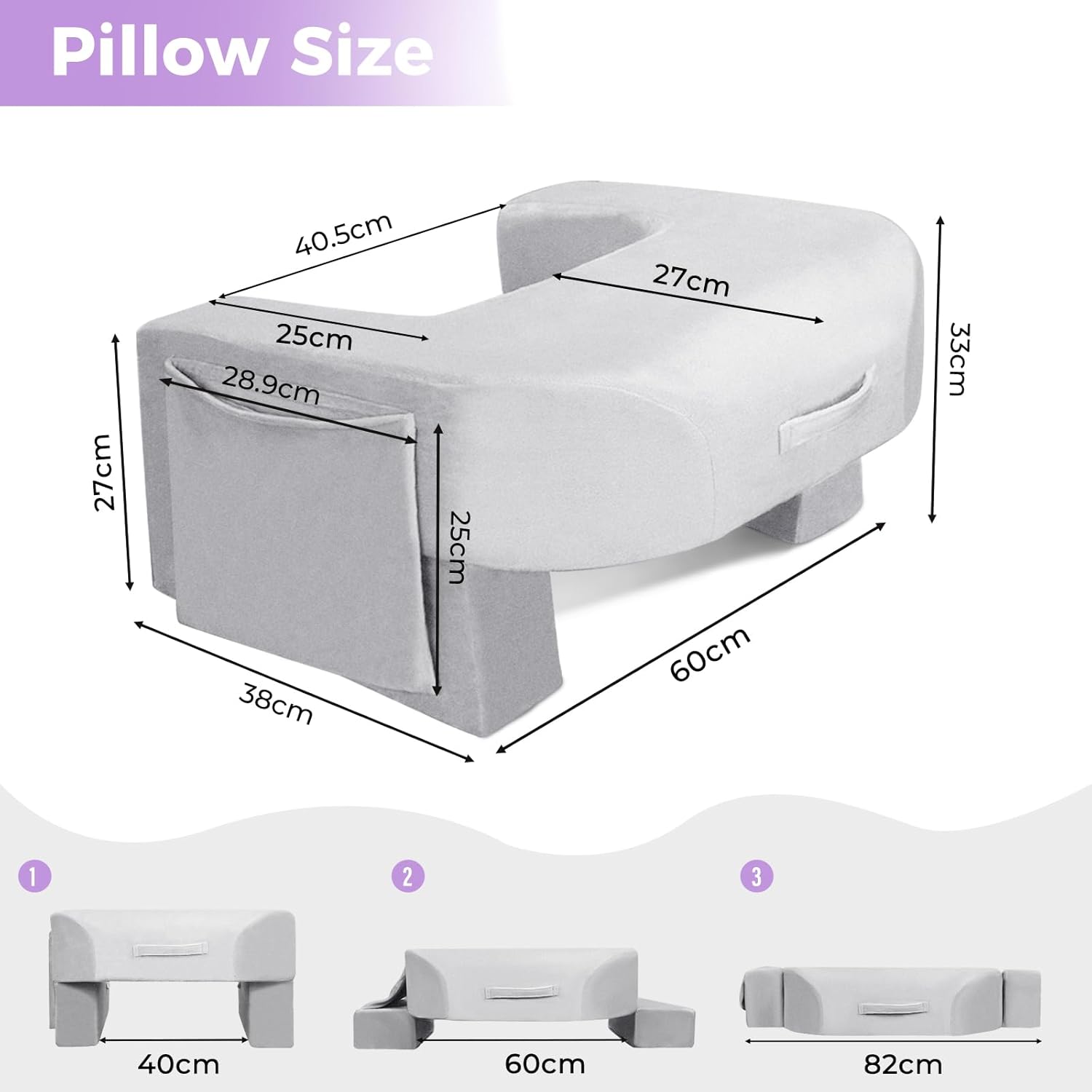 Reading Pillow for Lap, Armrest Gaming Pillow for Working, Hight Adjustable Lap Desk Pillow for Adult Sitting in Bed Sofa Floor (Light Grey)