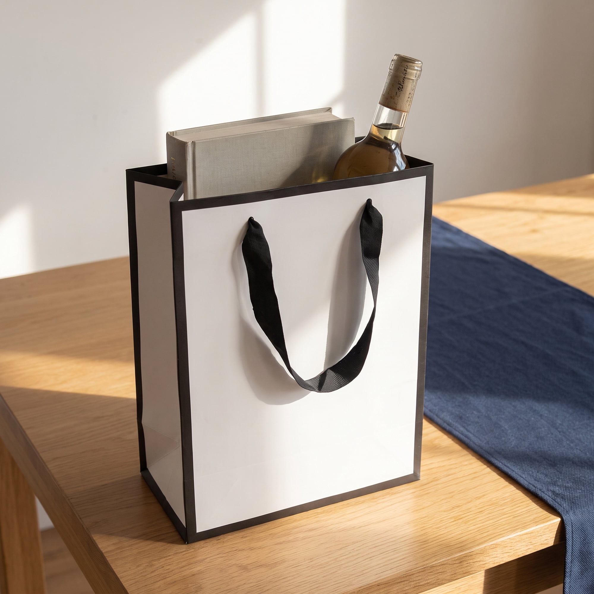Unique Bargains Sturdy Thick Horizontal Paper Gift Bags White Black 8.3" x 4.3" x 10.6"