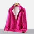 thumbnail image 2 of IROINNID Women's Long Sleeve Zip Up Coat Turndown Lapel Short Cover-up Ladies Thickened Windproof Warm Fleece + Coral Fleece Fleece Camouflage Sweater Jacket, Hot Pink, 2 of 7