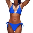 thumbnail image 2 of Wancir Women's Bikini Sets Women's High Waisted V-neck Solid Tight Fitting Gathering Split Set Bikini Strap Hanging Neck Swimsuit, 2 of 6