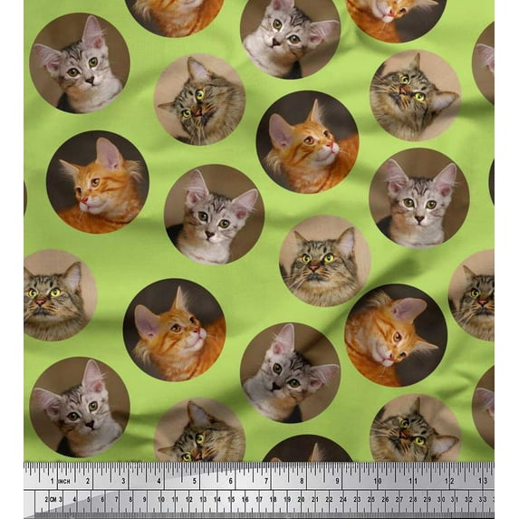 Soimoi Poly Georgette Fabric Cat Face Animal Printed Craft Fabric by The Yard 42 Inch Wide