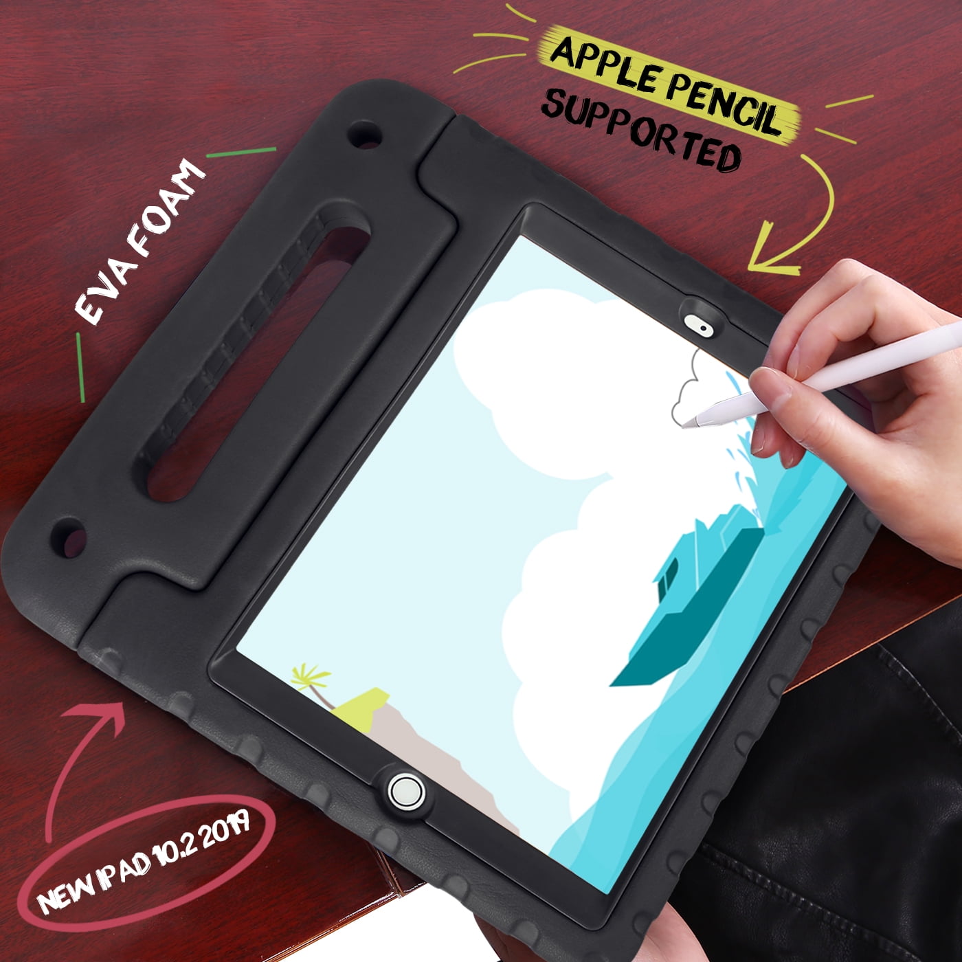 HDE Kids iPad Case with Built-In Screen Protector for 2021 9th Generation iPad 10.2 Inch, 2020 8th Gen, 2019 7th Gen, Black