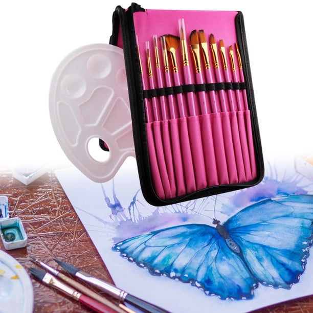 de pinceles de pintura, 12 pinceles de para artistas de cabellero, pinceles de pintura acrílica para acuare de aceite acrílico, arte de uñas - Rosa BLESIY Pinceles de artista