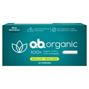 o.b. Organic Applicator-Free Tampons, Unscented, Regular, 24 Ct