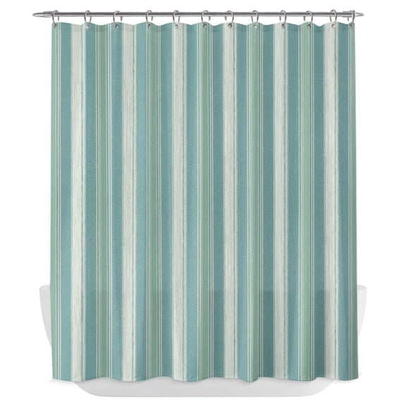 Teal Stripes Shower Curtain - Water Repellent Fabric Shower Curtains Washable, Farmhouse Striped Modern Abstra Decorative Polyester Cloth Bathroom Curtains Modern Bath Decor 72"x72"