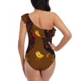thumbnail image 5 of Gukieu Chicken Farm Animal Print One-shoulder Ruffled One-piece Swimsuit with Removable Chest Pads and Tummy-control Swimsuit for Women-Small, 5 of 6