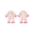 thumbnail image 2 of BemeyourBBs Newborn Baby Girl Silk Satin Pajamas Christmas Valentines Outfit Bow Print Romper Pjs Long Sleeve Feather Trim Button Down One-Piece Sleepwear Jumpsuit, 2 of 9
