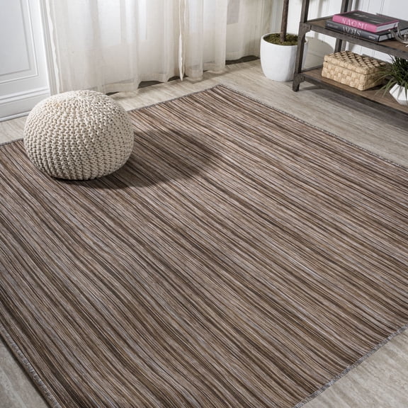 JONATHAN Y TUSCAN SUN 6' Square Area Rug, Finn Farmhouse Pinstripe - Natural/Brown, TSN103A-6SQ