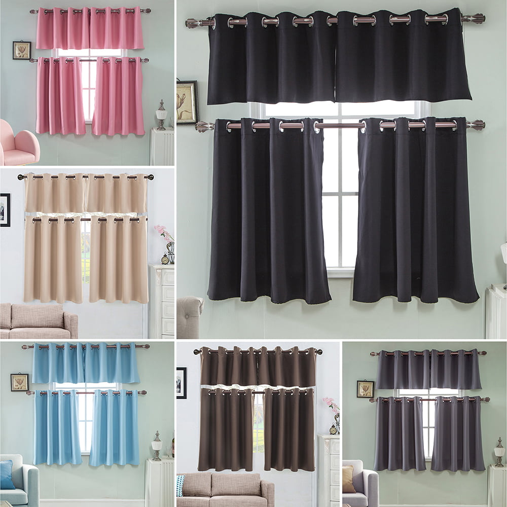 Goory Solid Plain Blackout Short Curtain Eyelet Ring Top Cafe Kitchen