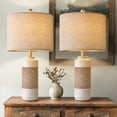 thumbnail image 3 of Oneach Farmhouse Resin Table Lamp Set of 2 for Living Room Bedroom 23.75" Rustic Rattan Nightstand Bedside Lamps with Lamp Shades, 3 of 9