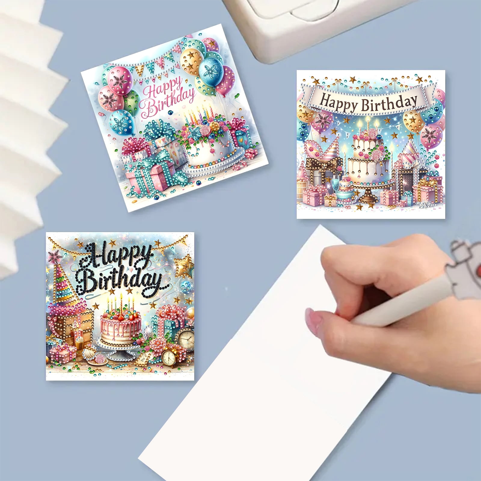 FLOPESN 6Pcs DIY Folding Greeting Card Diamond Art Painting Creative Design Blessing Card Set for Birthday Crafts Gift-Birthday Party