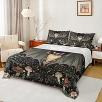 Manfei Cute Halloween Bats Full Size Sheets,Rustic Mushroom Flower Bed Sheets,Natural Baotanical Sheet Sets For Teens,Breathable Home Decor,4pcs