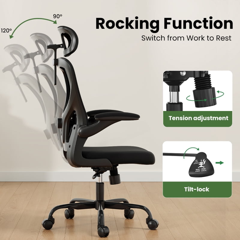 Ergonomic Office Chair, Home Office Desk Chair with Headrest, High Back Computer Chair with Armrests and Adjustable Lumbar Support for Home Office Study Room, White & Khaki