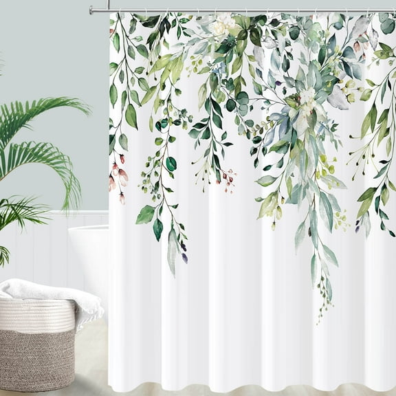 Green Eucalyptus Shower Curtain, Floral Boho Mold Mildew Resistant Fabric Cloth Cortinas de Para Baño Tropical Turquoise, Sage Waterproof Bathroom Leaves Shower Curtains Set with Hooks 72" x 72"