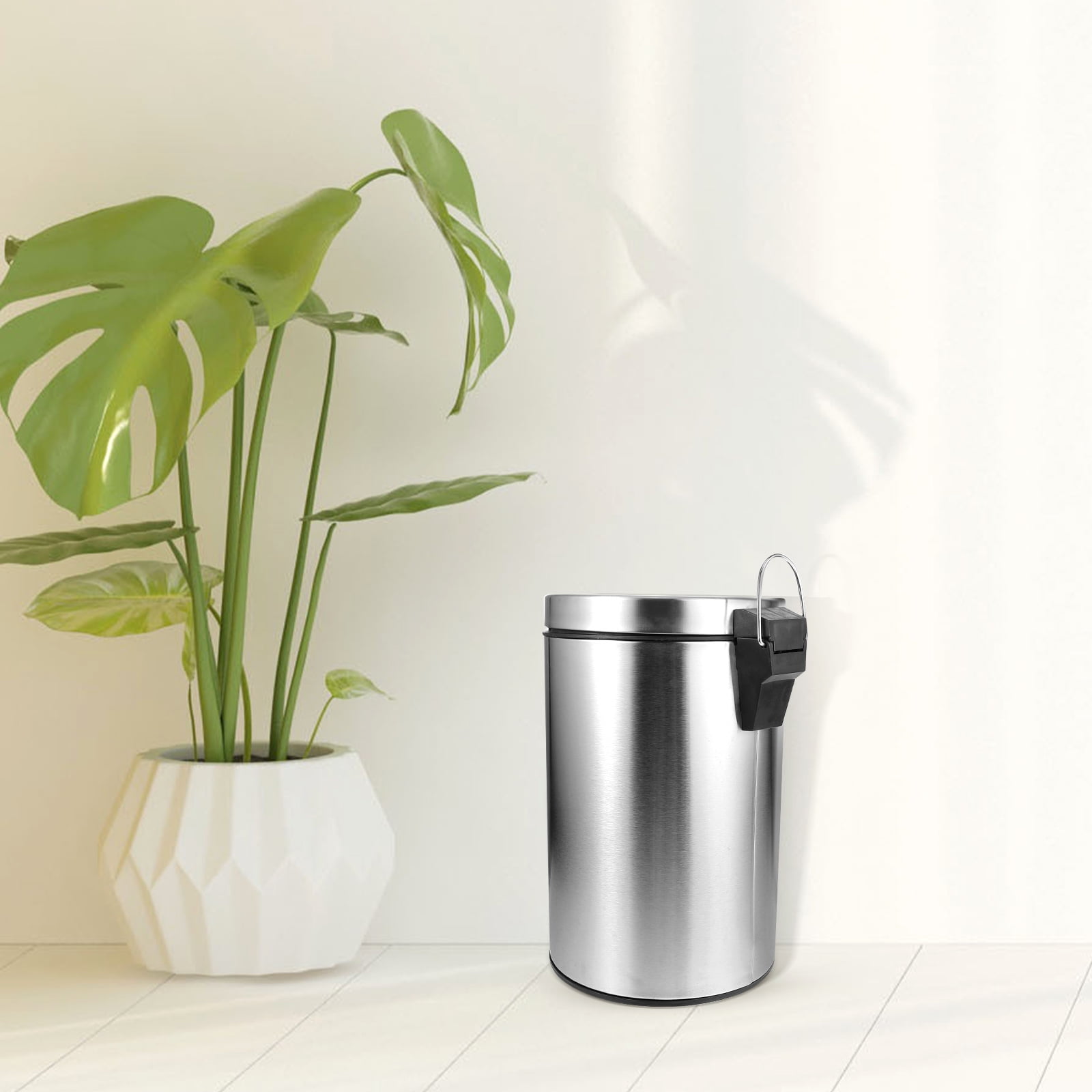Nadi Living Room Trash Can Garbage Bin Stainless Steel Trash Bucket Office Covered Metal Trash Container(5L)