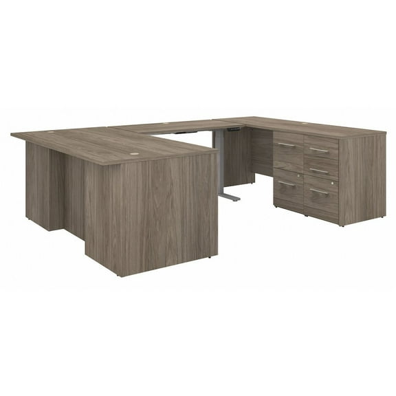 Office 500 Height Adjustable U Shaped Desk in Modern Hickory - Engineered Wood