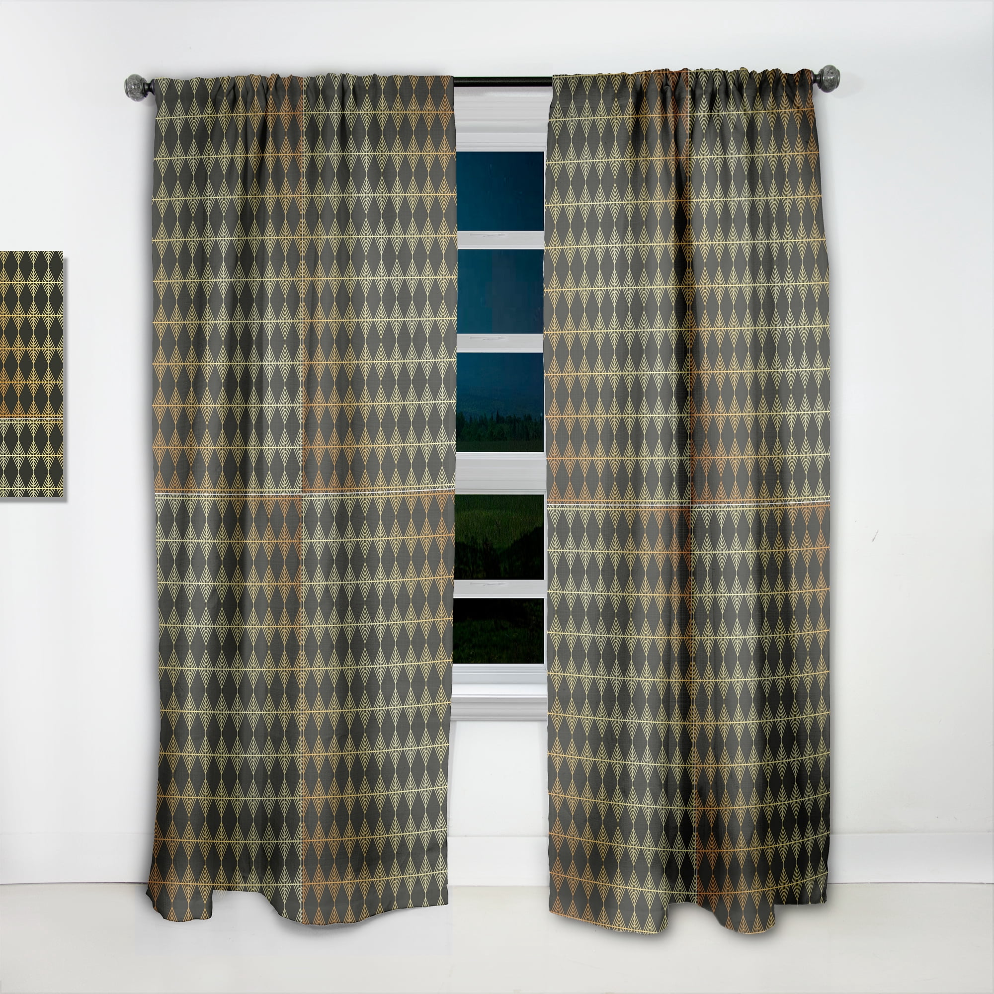 Designart 'Metallic Golden Luxury Geometrics XII I' Mid-Century Modern Curtain Panel