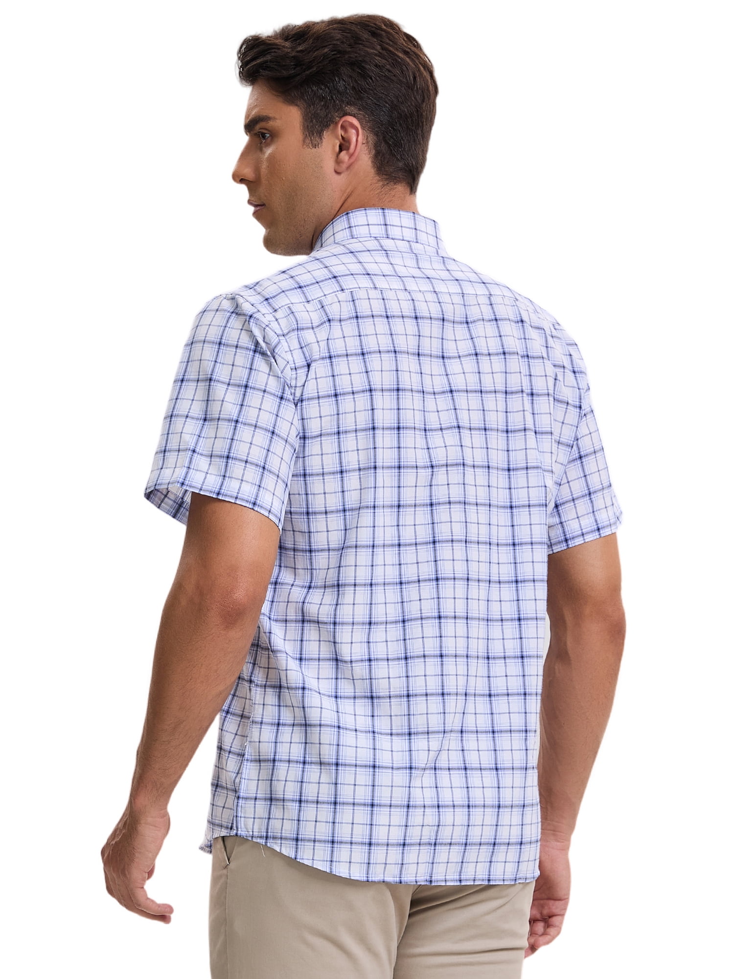 DARING DIVA Men's Plaid Short Sleeved Button Down Business Checked Dress Shirt XL Blue