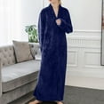 thumbnail image 2 of WREESH Womens Long Nightgowns Flannel Pajamas Bathrobe Zip-Up Pajamas Homestays Long-Sleeved Pajamas Navy, 2 of 5