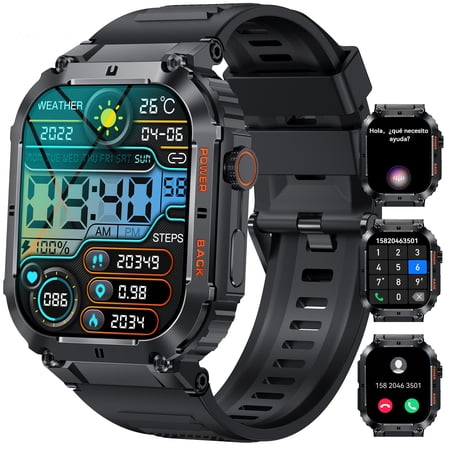 VOPOCO Smart Watch for Men Make Calls Rugged Sports Watch 1.96" HD Big Screen Smartwatch Compatible with iOS Android Phones Waterproof Activity Tracker Watch