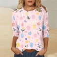 thumbnail image 7 of ZVAVZ Womens Easter 3/4 Length Sleeve T-Shirts Plus Size Bunny Rabbit Graphic Tee Shirts O-Neck Casual Spring Summer Blouses Pink,XXXXXL, 7 of 7