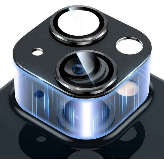 for iPhone 14 /iPhone 14 Plus Camera Lens Protector, [Not for iPhone 14 Pro/14 Pro Max][Drop Protection] 9H Tempered Glass Camera Cover Screen Metal Ring Case Friendly Scratch Resistant - Black