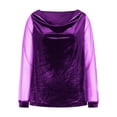 thumbnail image 4 of DxhmoneyHX Womens Velvet Tops Sheer Mesh Long Sleeve Shirts Cowl Neck Patchwork Blouses Loose Fit Going Out Outfits, 4 of 8