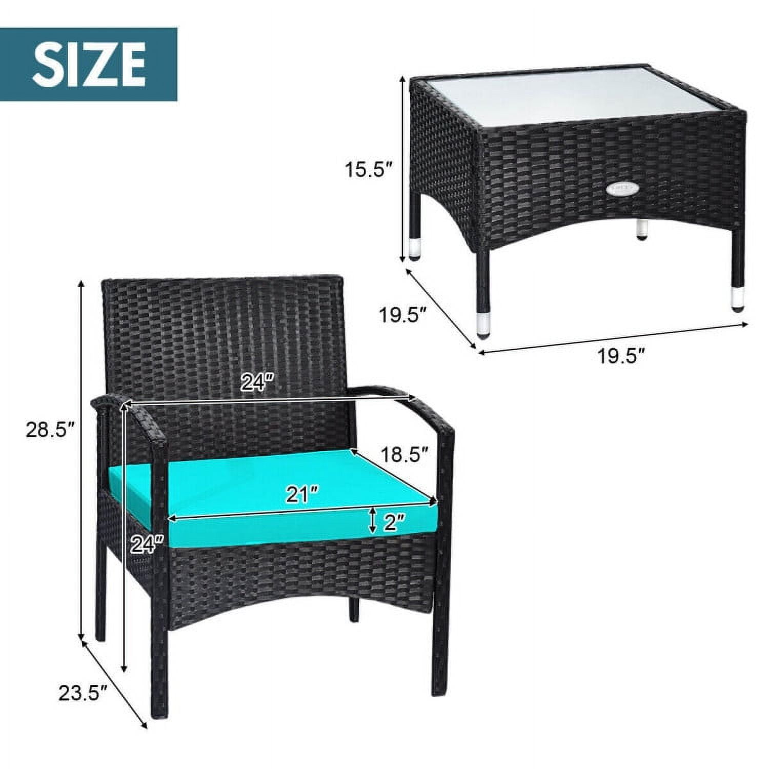 Aimee Lii 3 Pieces Patio Wicker Rattan Furniture Set with Cushion for Lawn Backyard, Rattaner Outdoor Patio Furniture, Turquoise Aimee Lii 3 Pieces Patio Wicker Rattan Furniture Set with Cushion for Lawn Backyard, Rattaner Outdoor Patio Furniture, Turquoise