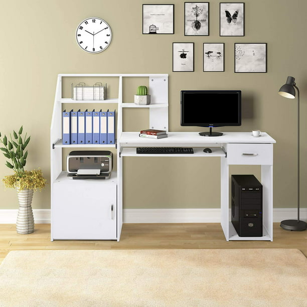 Drawer Storage Shelves, Modern White Writing Desk With Drawers And Shelves