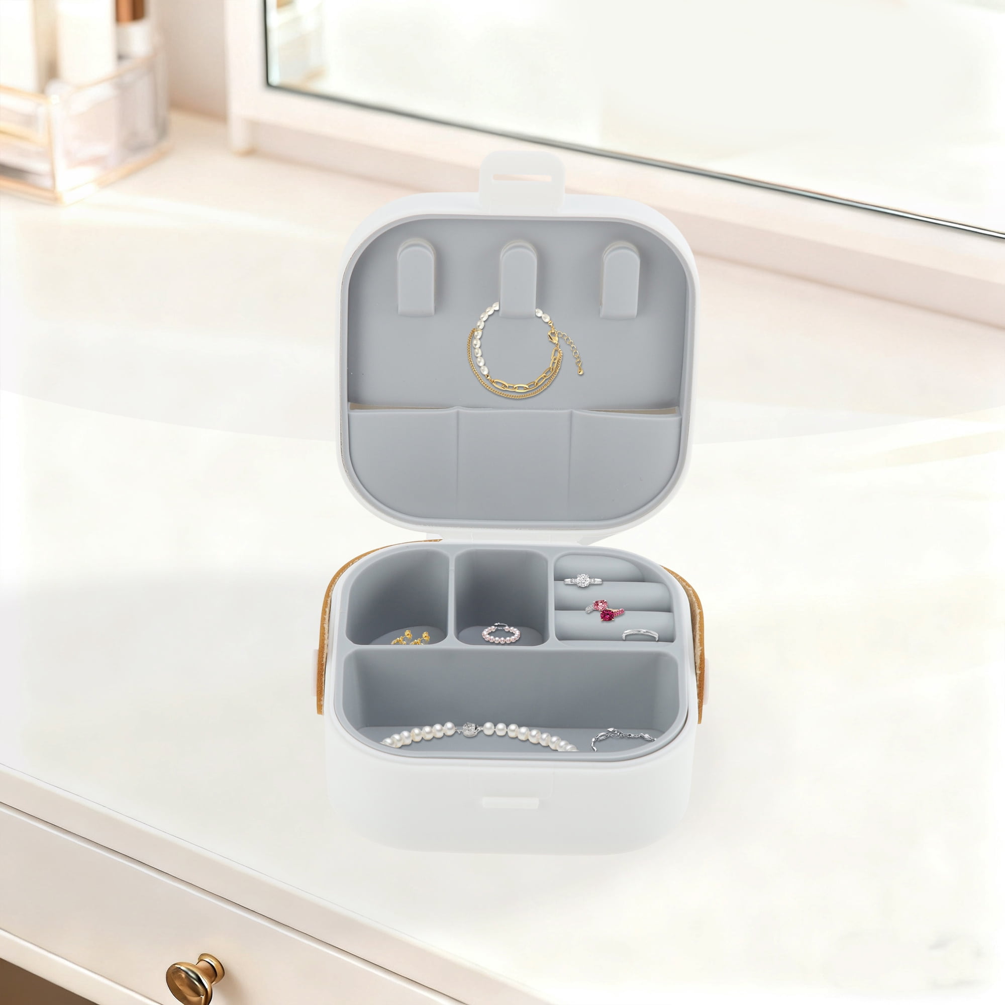 Unique Bargains Square Multi-Function Jewelry Box Organizer for Storing Nordic White