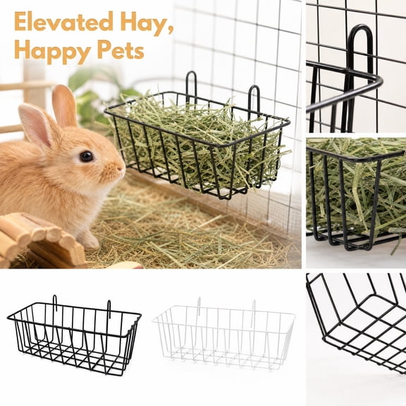 Guinea Pig Hay Feeder with Durable Iron Wire Rack, Rabbit Hay Feeder for Small Animal Cage Organization, Modern Pet Supply Gift White 1-Pack