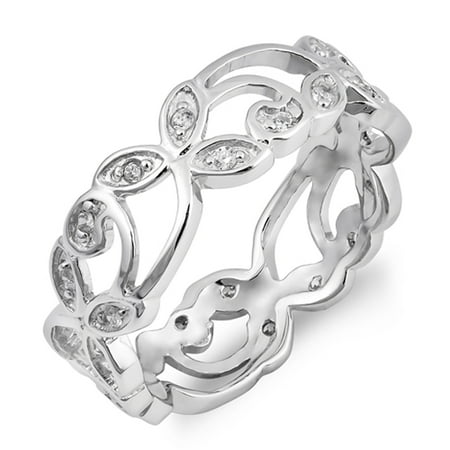 Diamond Flower Stackable Ring - White CZ Stackable Filigree Flower Ring New .925 Sterling Silver Band Size 5