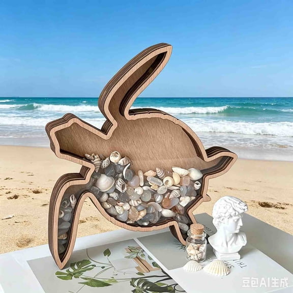 Tusihei Sea Shell Display Box, Wooden Starfish Holder, Sea Handcrafted Display Case for Seashells Sea Glass Beach Treasures Home Coastal Decor