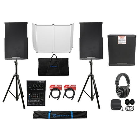 Cerwin Vega DJ Package: 2) 15" Speakers+Stands+Subwoofer+Mixer+Facade+Headphones