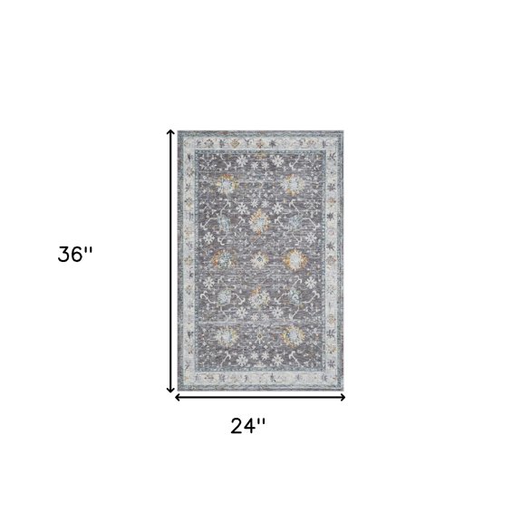 2' x 3' Gray and Ivory Floral Area Rug