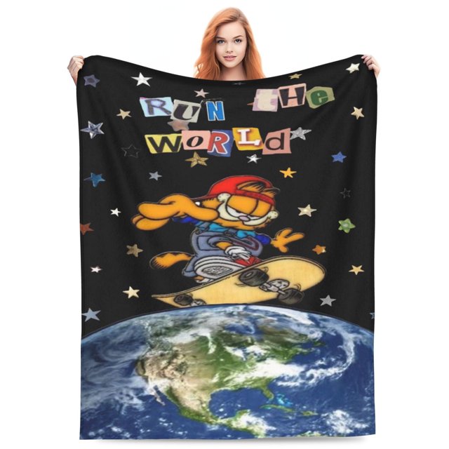 Manta de franela con dibujos animados de Garfield, suave y acogedora manta de felpa para todas las estaciones para niños y niñas, manta cálida y ligera para cama, sofá o viaje