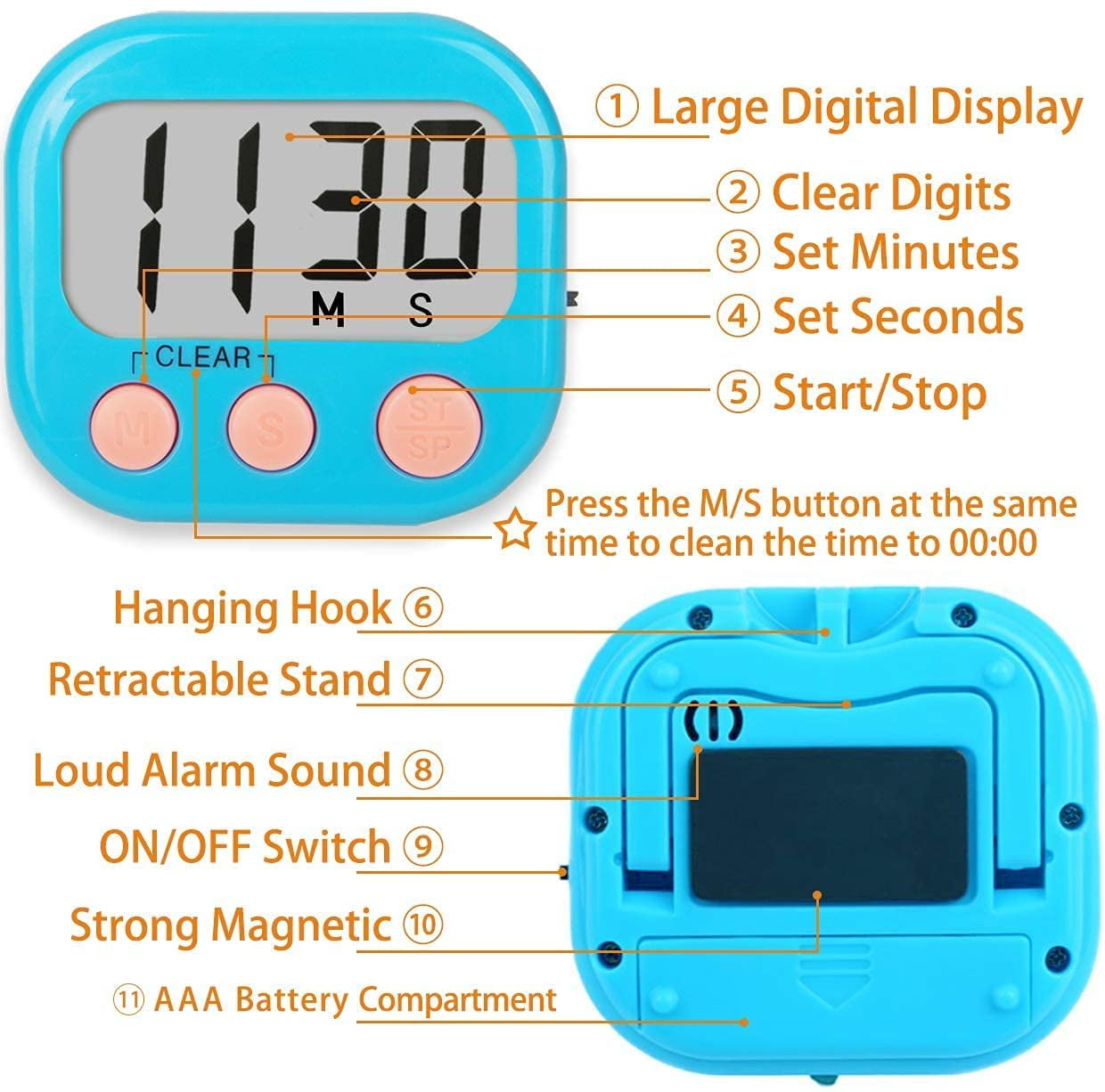 6 Pack Small Digital Kitchen Timer Classroom Timers for Kids, Kitchen Timer  for Cooking with 6 Pieces Lanyard Magnetic Back and ON/Off Switch Second