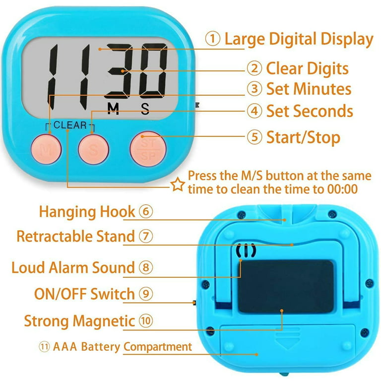 6 Pack Small Digital Kitchen Timer Magnetic Back and ON/Off Switch Minute  Second