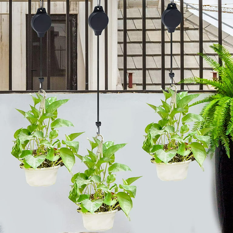 Plant Pulleys Retractable Hanger Easy Reach Plant Pulley Adjustable Height Wheel for Hanging Plants Heavy Duty Indoor Outdoor Plant Hanger, 4 Pack