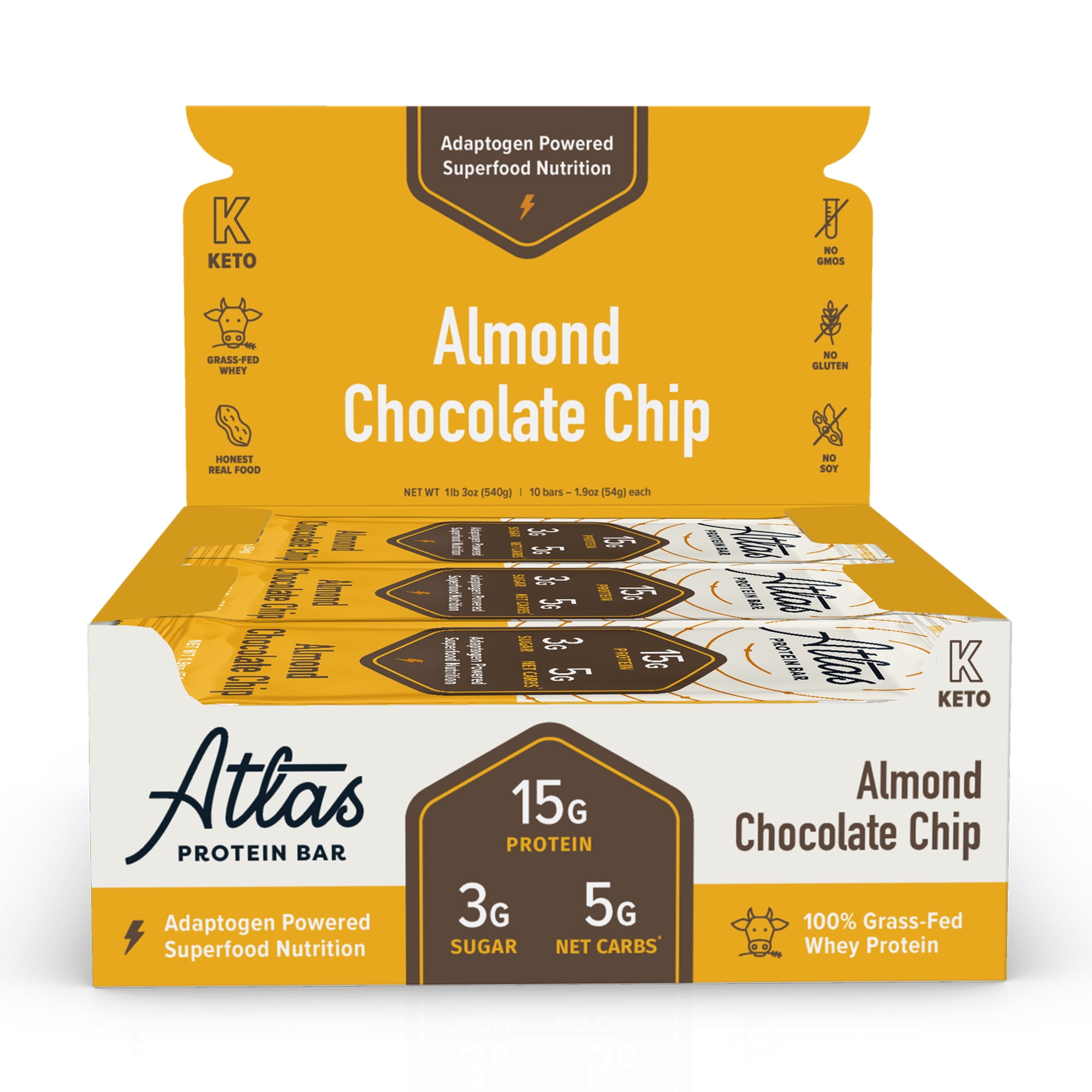 Atlas Bar, Keto Friendly & Grass Fed Whey Protein Bar, Almond Chocolate