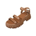 thumbnail image 2 of YgkuHd Women's Casual Platform Sandals Open Toe Chunky Platform Sole Multi-Strap Design Adjustable Ankle Buckle Brown,7, 2 of 9