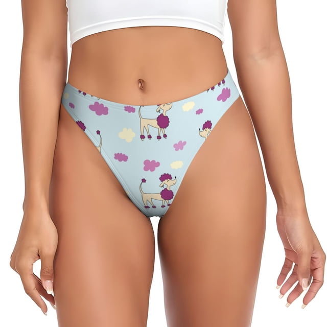 Balery Poodle Dog Tangas de Algodón para Mujer con Estampado – Ropa Interior Sexy, Transpirable, G-string-3X-Large
