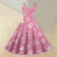 thumbnail image 2 of LWavelet 2026 Valentine's Day Outfit Must-Have Dress, Spaghetti Strap Heart Print Flared Swing Skirt Sundress Pink 2XL, 2 of 4