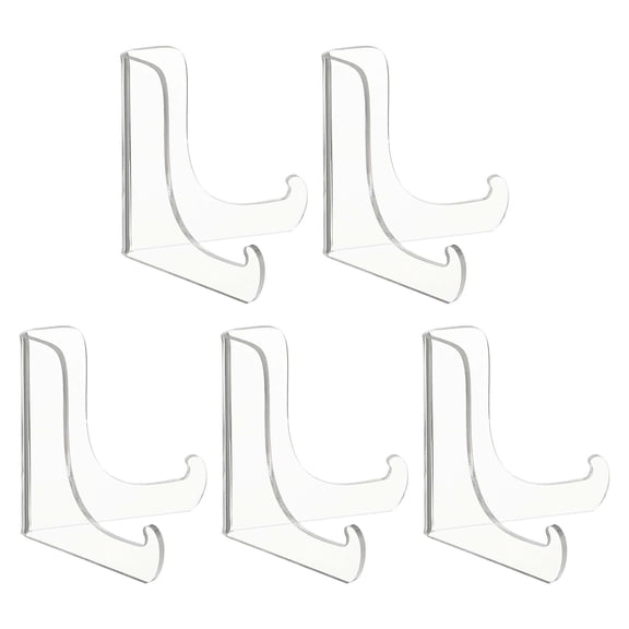 Uxcell 3 Inch Acrylic Plate Display Stand, 5 Pack Small Clear Easel Plate Holder Picture Stands for Display Frames Card Picture CD Book Challenge Coin(Tripod)